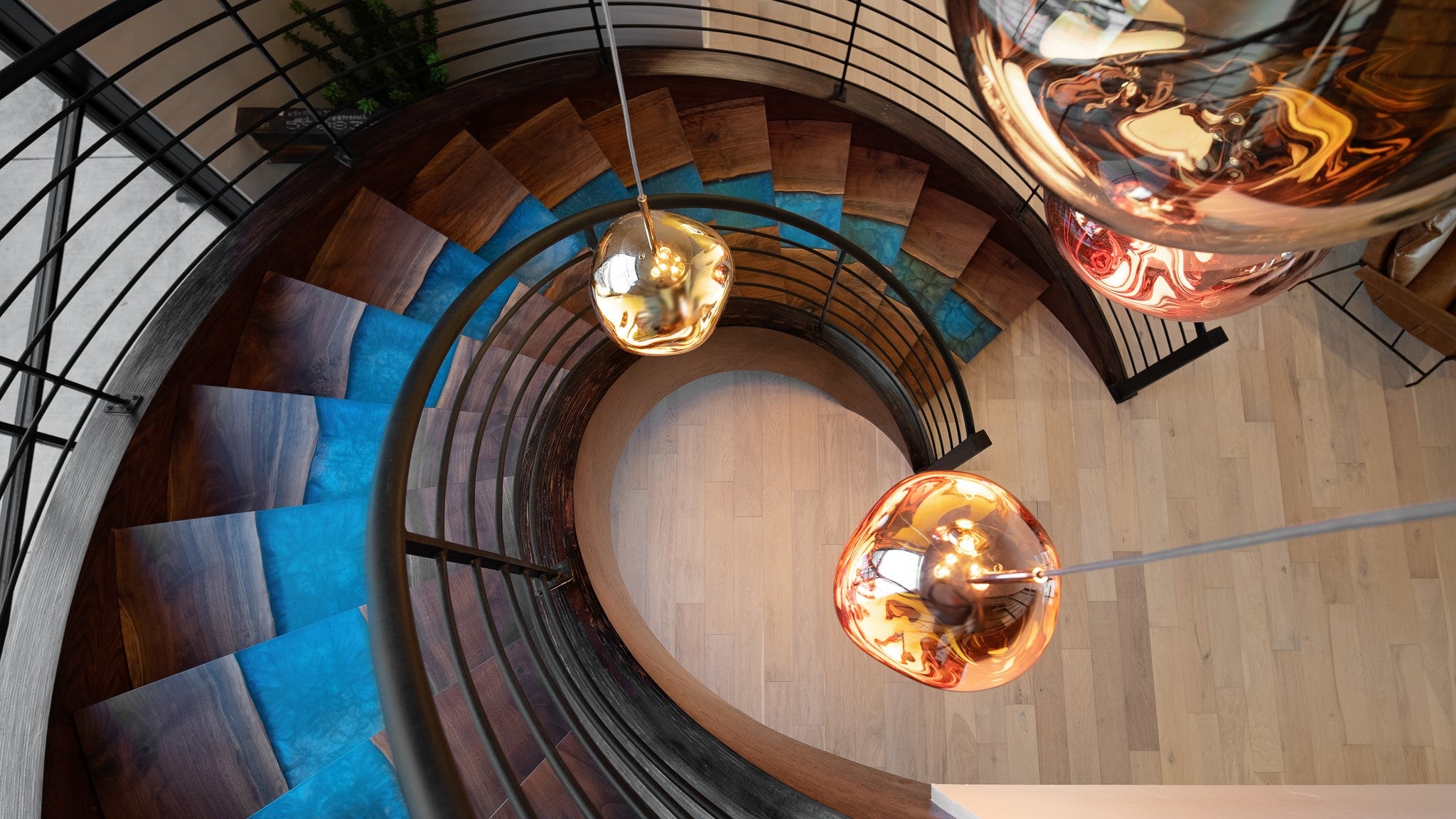 Top-down view of resin staircase