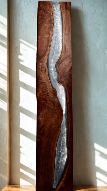 Black Walnut and Silver Waterfall Wall Art with LED Light Package