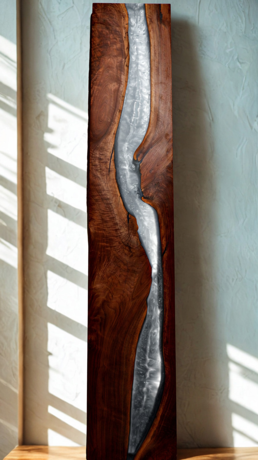 Black Walnut and Silver Waterfall Wall Art with LED Light Package