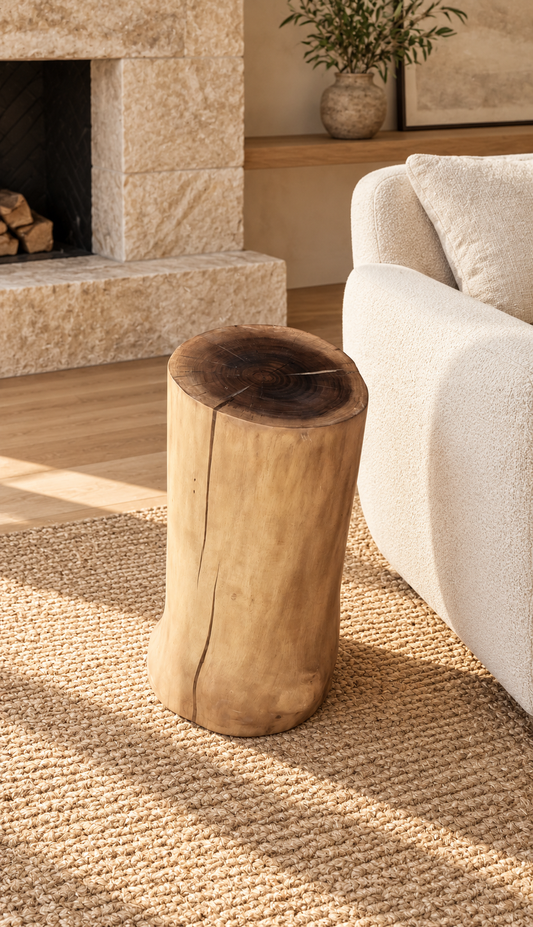 Black Walnut Stump styled in an aspirational interior
