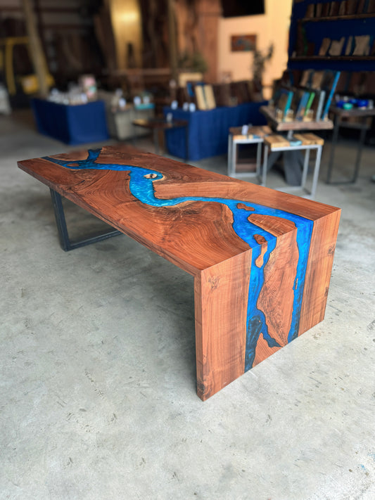 Black Walnut Dining / Conference Table with Multi-Blue Epoxy River & Waterfall Edge
