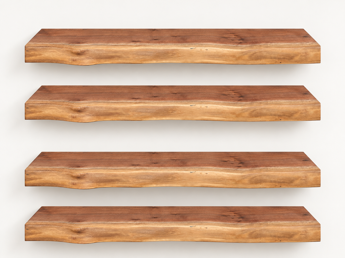 Live Edge Black Walnut Floating Shelf, Set of 4 on a clean white background