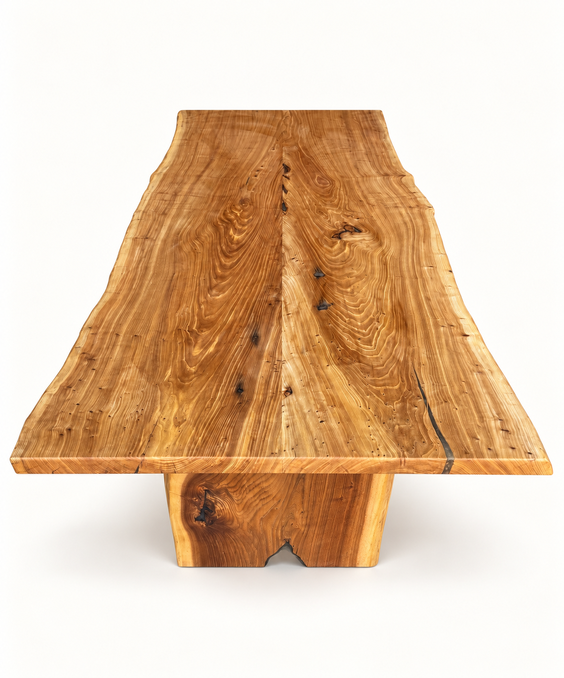 Live Edge Siberian Elm Slab Dining Table on a clean white background