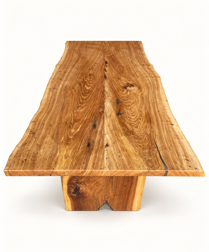 Live Edge Siberian Elm Slab Dining Table on a clean white background