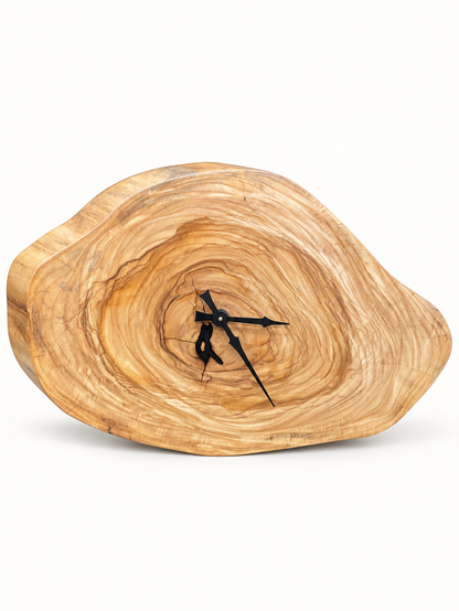 Live-Edge Solid Maple Wood Clock on a clean white background