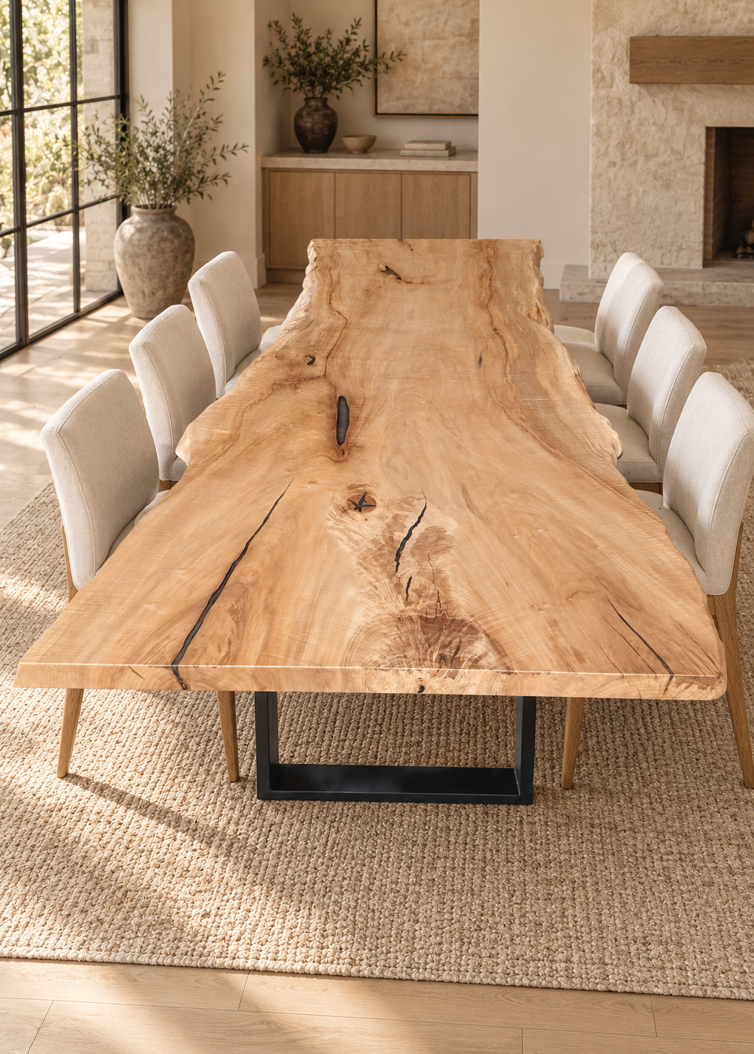 Maple Live Edge Dining Table styled in an aspirational interior