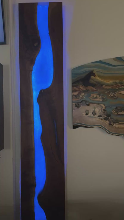 Black Walnut and Blue Waterfall Wall Art with LED Light Package