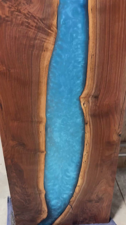 Black Walnut and Blue Waterfall Wall Art with LED Light Package