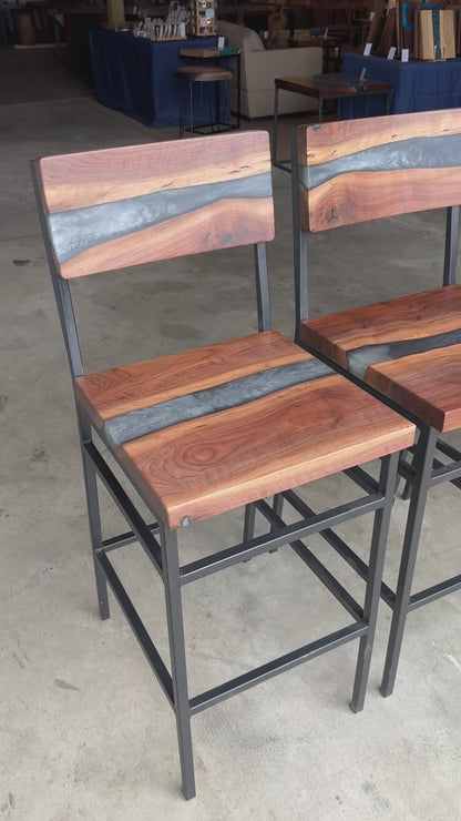 Custom Black Walnut & Grey Epoxy Resin Bar Stool