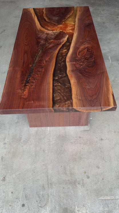 Copper Sunset Epoxy River Black Walnut Coffee Table