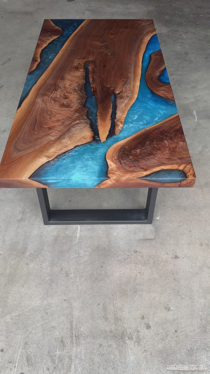 Black Walnut Multi-Blue Epoxy Resin Coffee Table