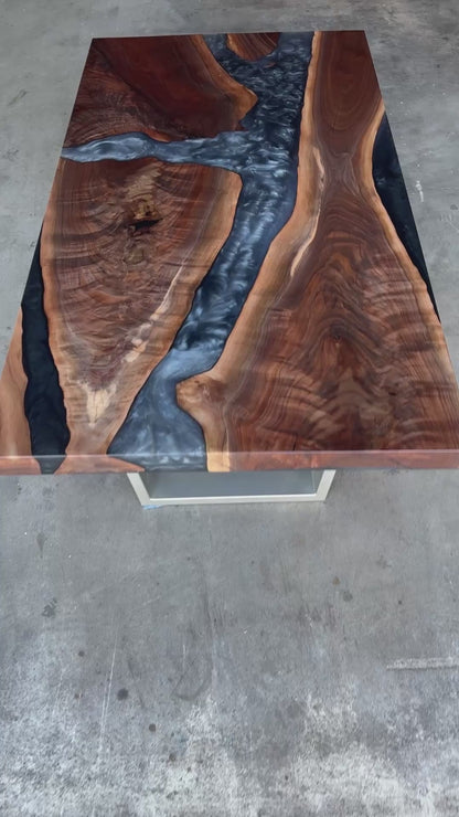 Black Walnut Platinum and Caviar Epoxy Resin Coffee Table