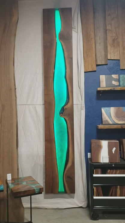 Black Walnut and Silver Waterfall Wall Art with LED Light Package