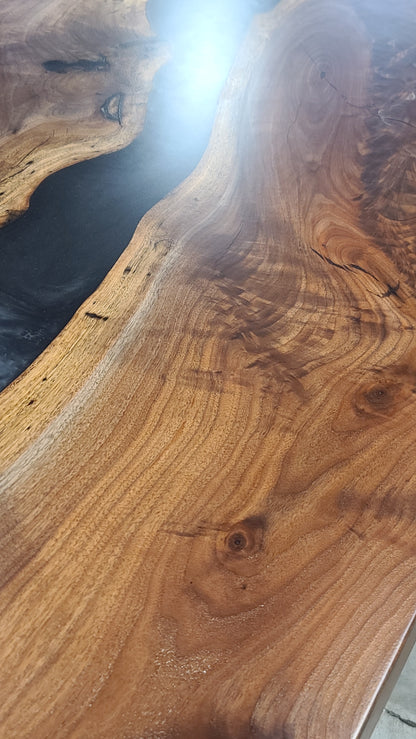 Multi-Grey Resin River Black Walnut Sit / Stand Office Desk