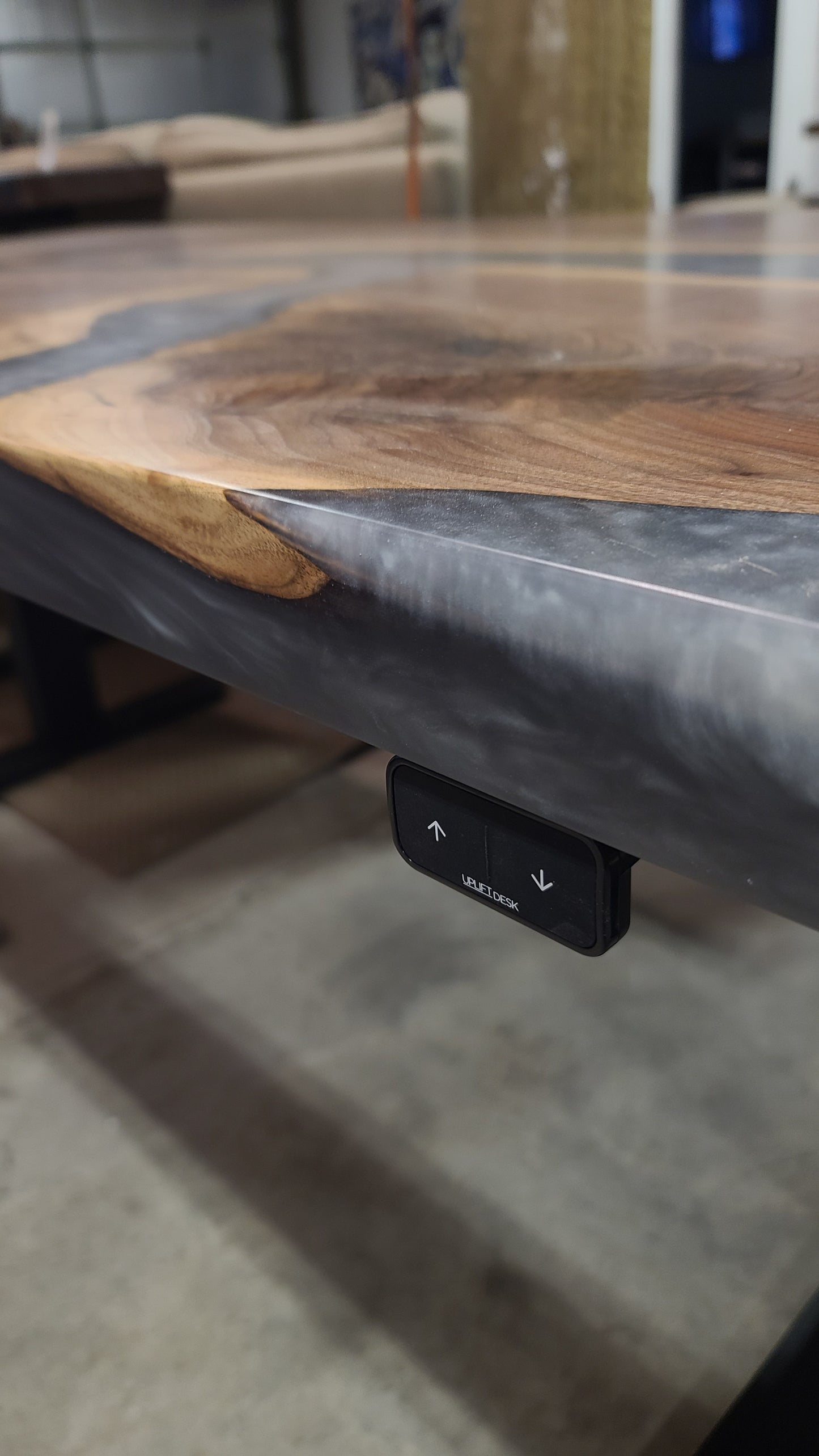 Multi-Grey Resin River Black Walnut Sit / Stand Office Desk