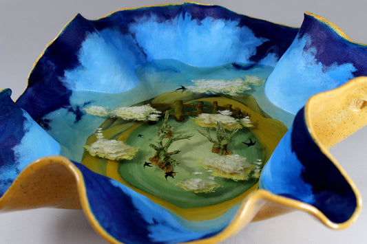 "The Other Side of The Fence" - Ceramic, Acrylic, & Resin Art Bowl
