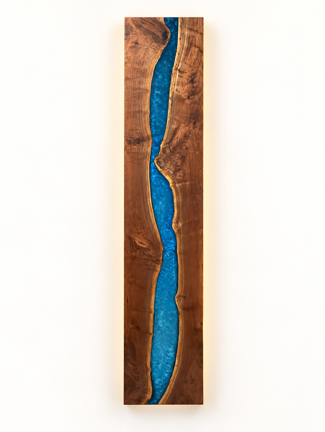 Black Walnut and Blue Waterfall Wall Art with LED Light Package on a clean white background
