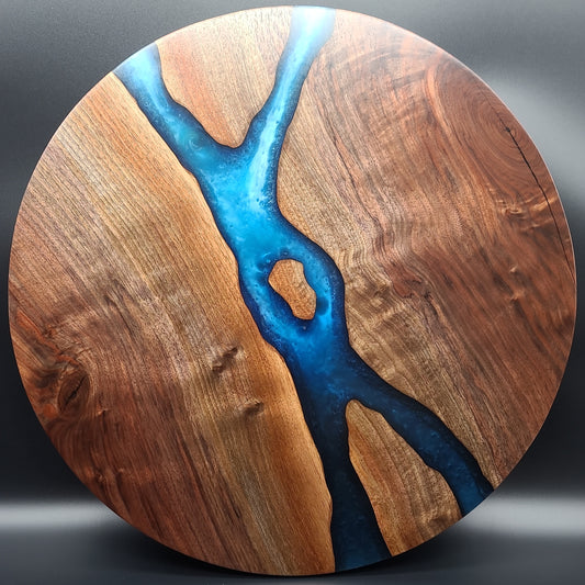 Black Walnut Lazy Susan with Blue Epoxy Resin