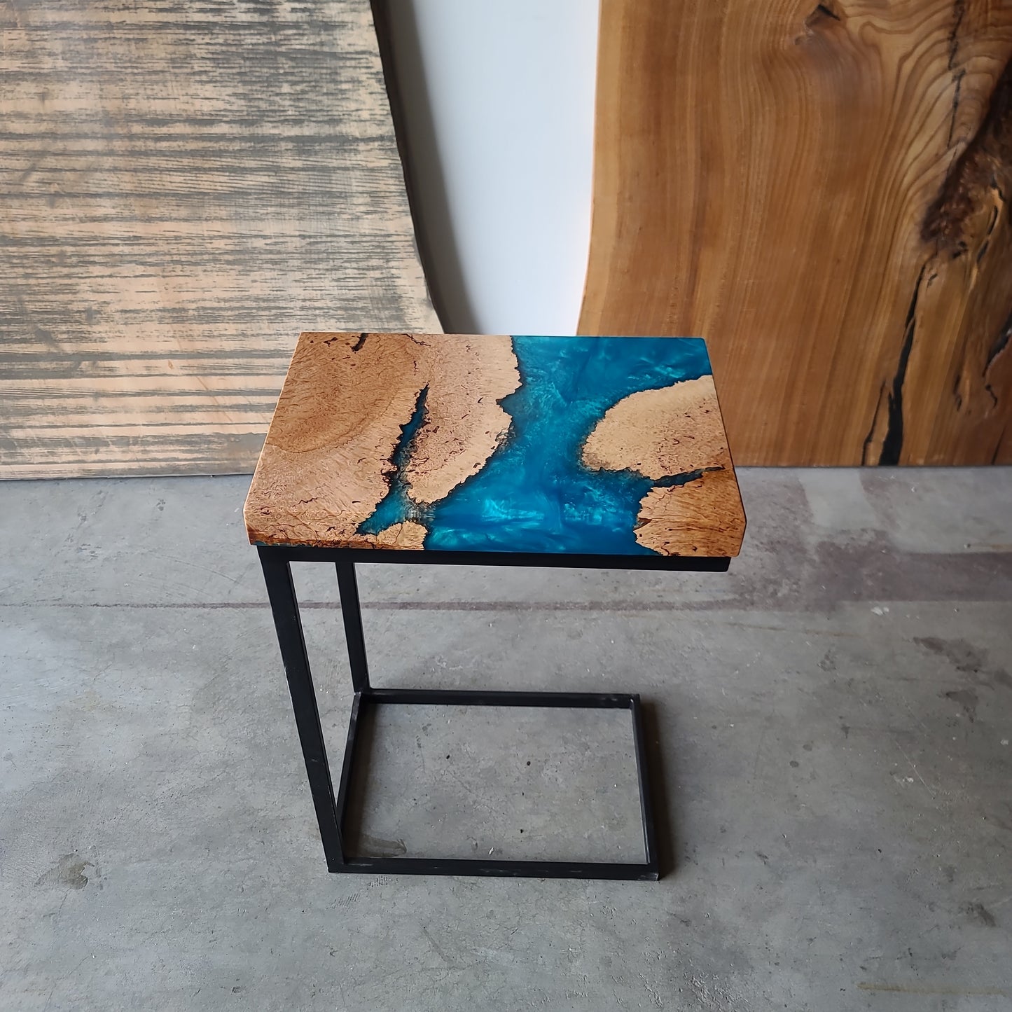 Kanitsa (Rubberwood) Burl C-table with Turquoise Epoxy