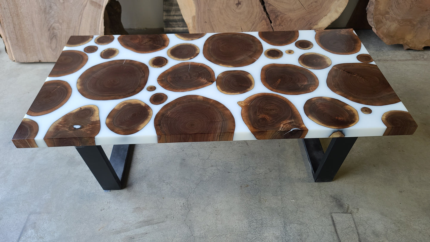 Black Walnut Rounds and Solid White Epoxy Coffee Table
