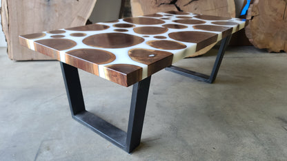 Black Walnut Rounds and Solid White Epoxy Coffee Table