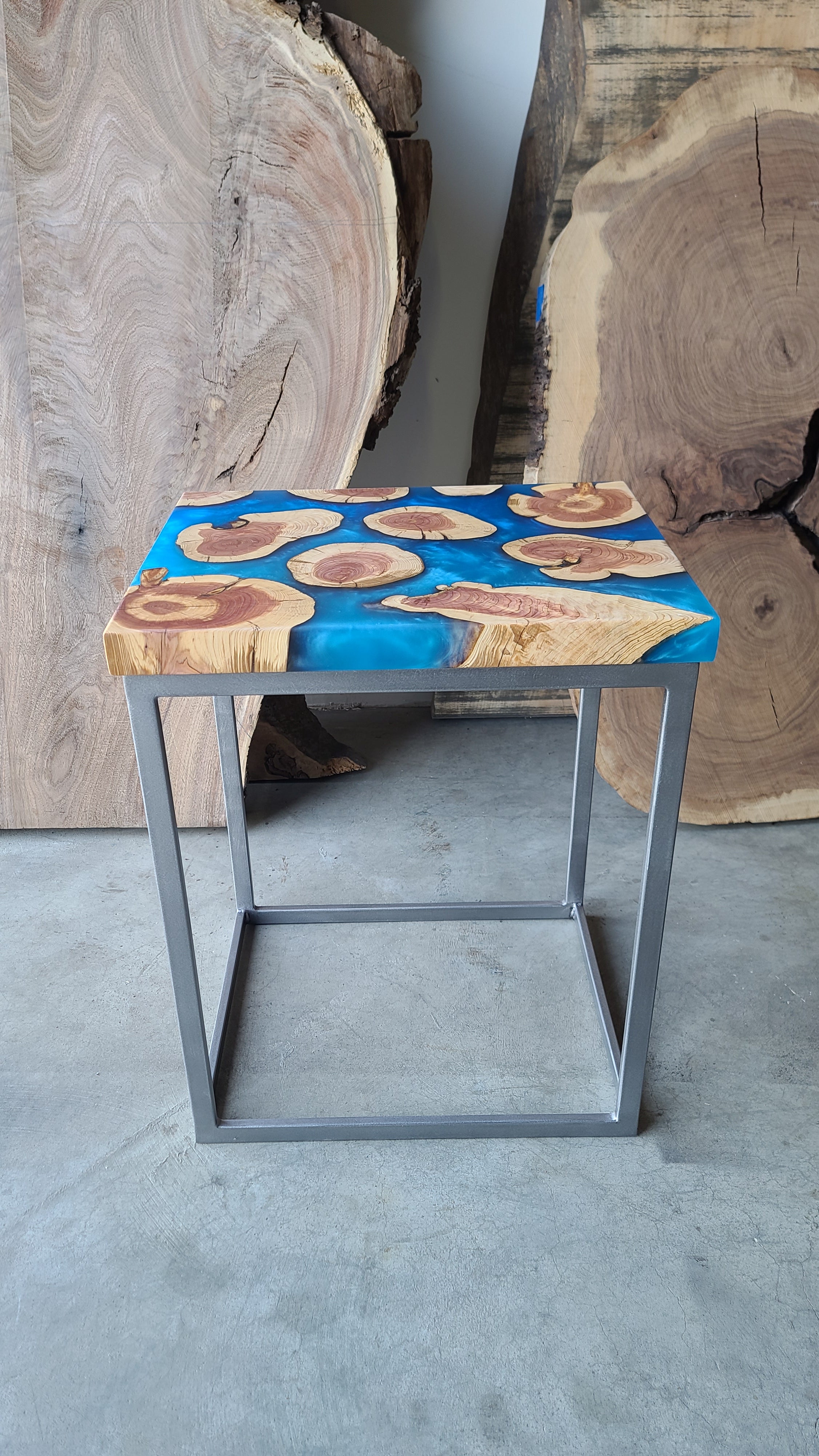 Epoxy wood end deals table