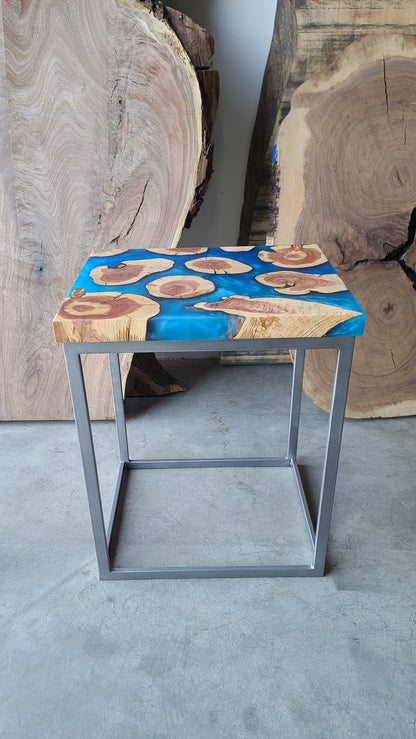 Juniper Rounds and Multi-Blue Epoxy Side Table