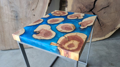 Juniper Rounds and Multi-Blue Epoxy Side Table