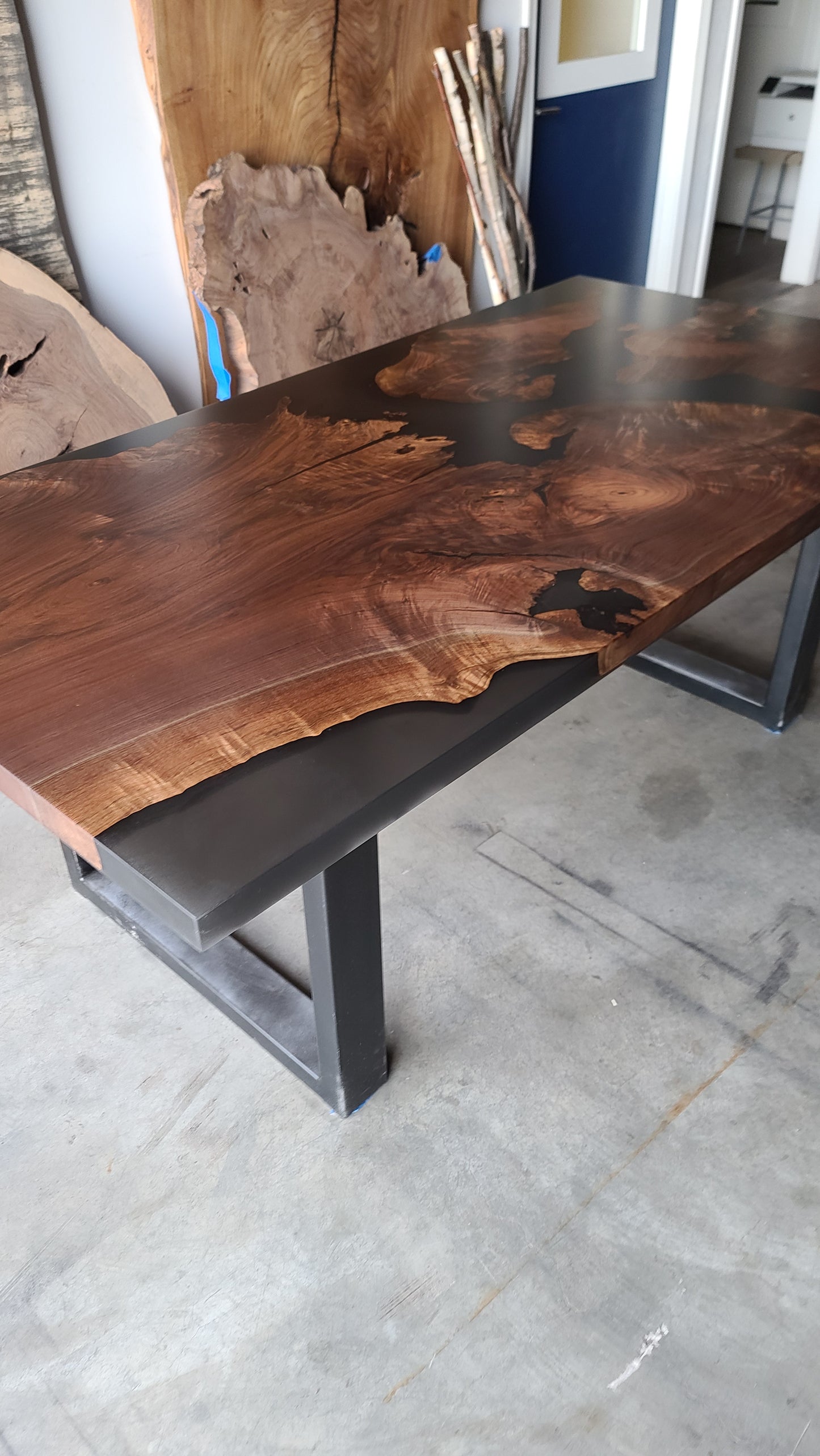Black Walnut Dining Table with Solid Black Epoxy