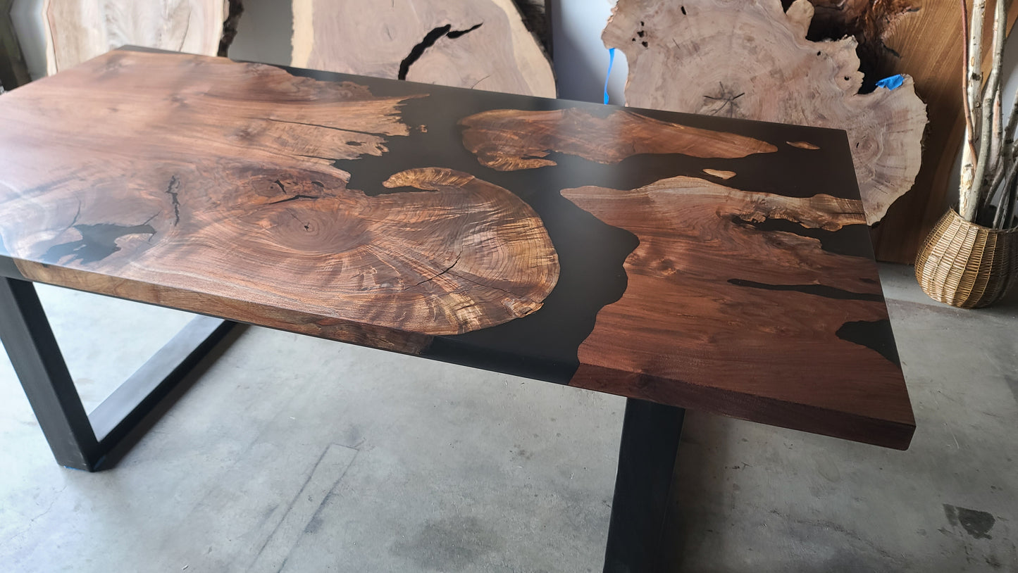 Black Walnut Dining Table with Solid Black Epoxy