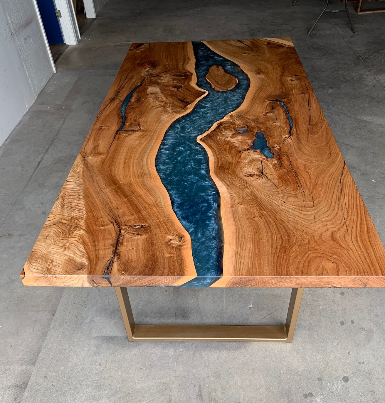 Customizable American Elm (or similar) and Epoxy River Dining Table