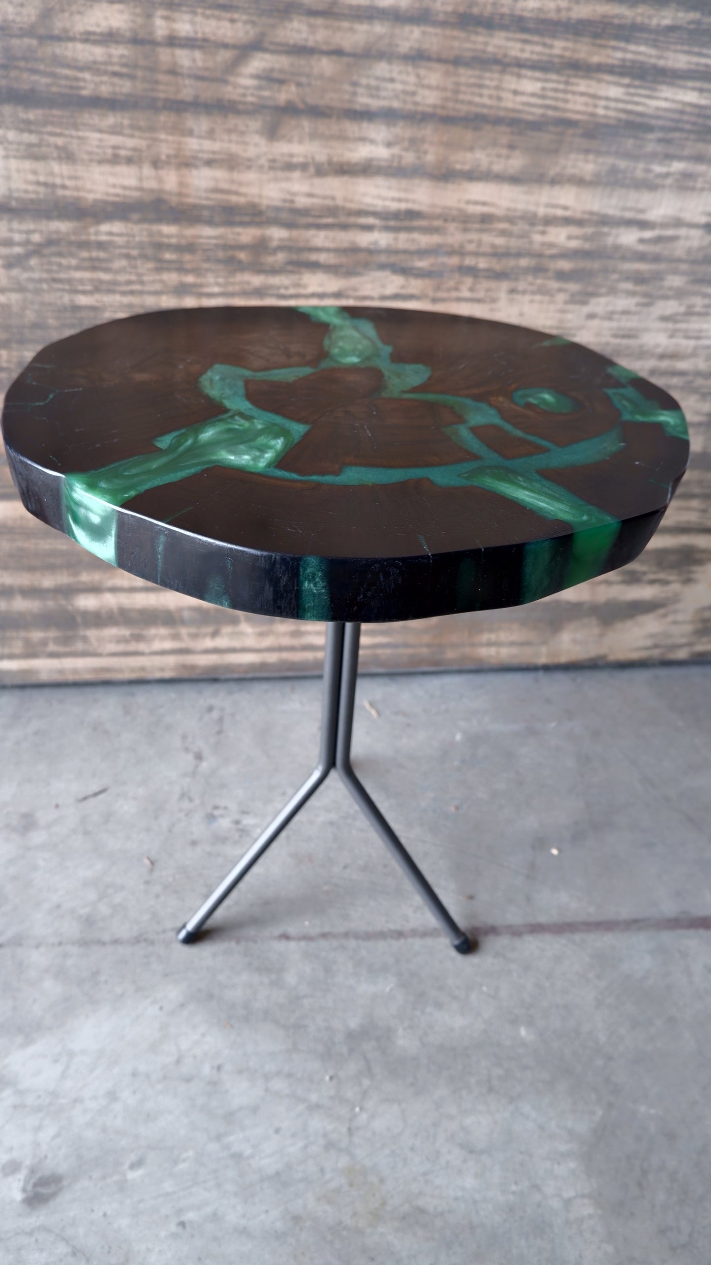 Bog Oak Cocktail Table with Emerald Green Epoxy