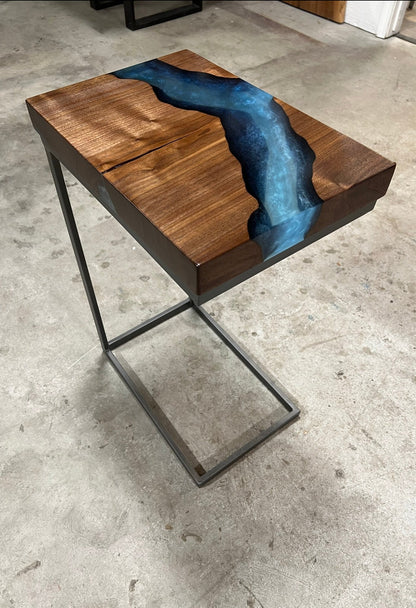 Black Walnut C-Table with Caribbean Epoxy River