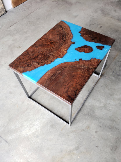 Claro Walnut Side Table with Multi-Blue River