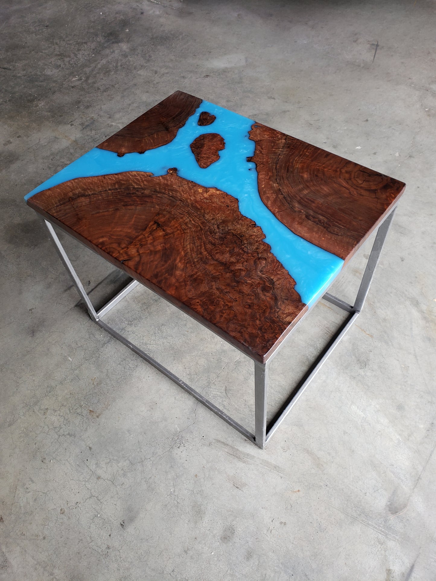 Claro Walnut Side Table with Multi-Blue River