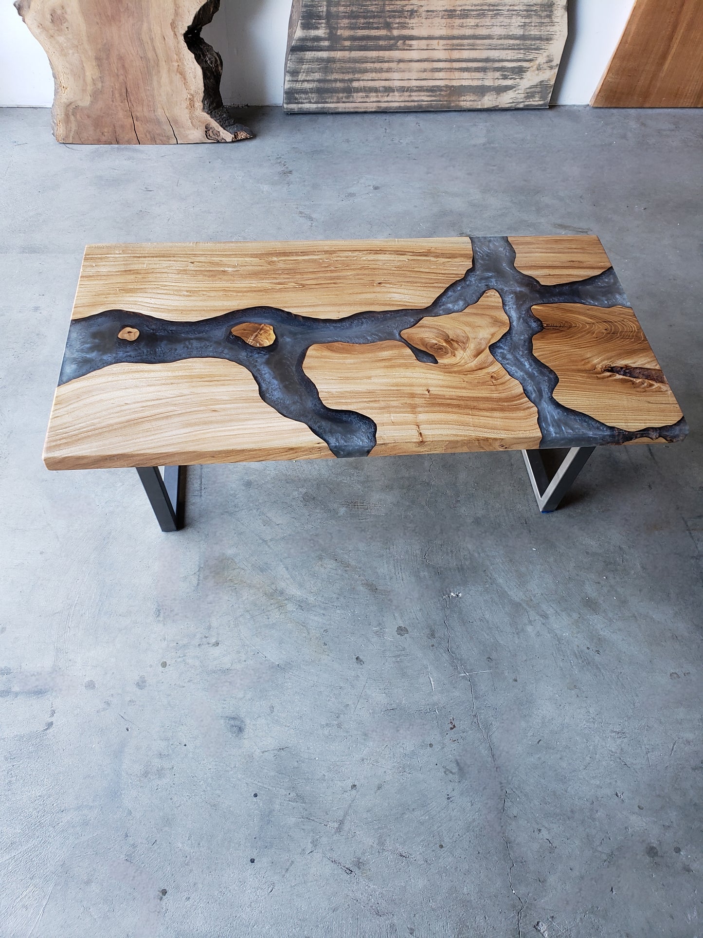 American Elm and Platinum Epoxy River Coffee Table