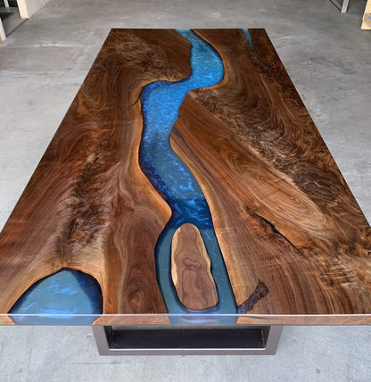 Customizable Black Walnut Epoxy River Dining Table