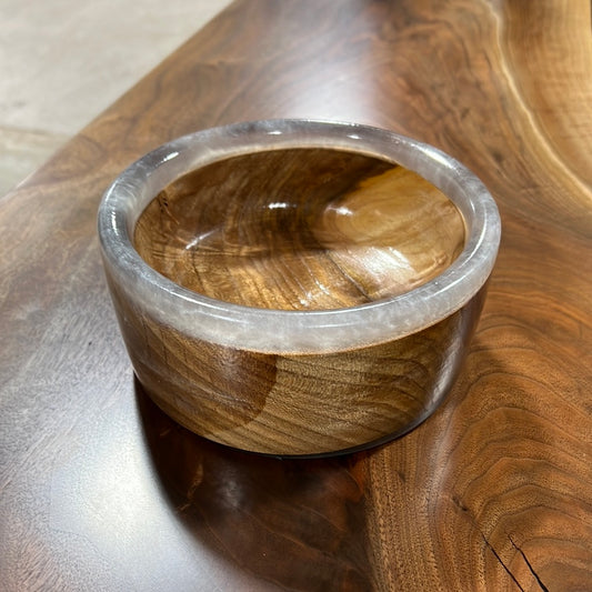 6.75” Light Grey Epoxy Bowl with Black Walnut