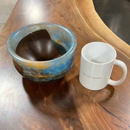 7” Marbled Blue Epoxy Bowl with Black Walnut